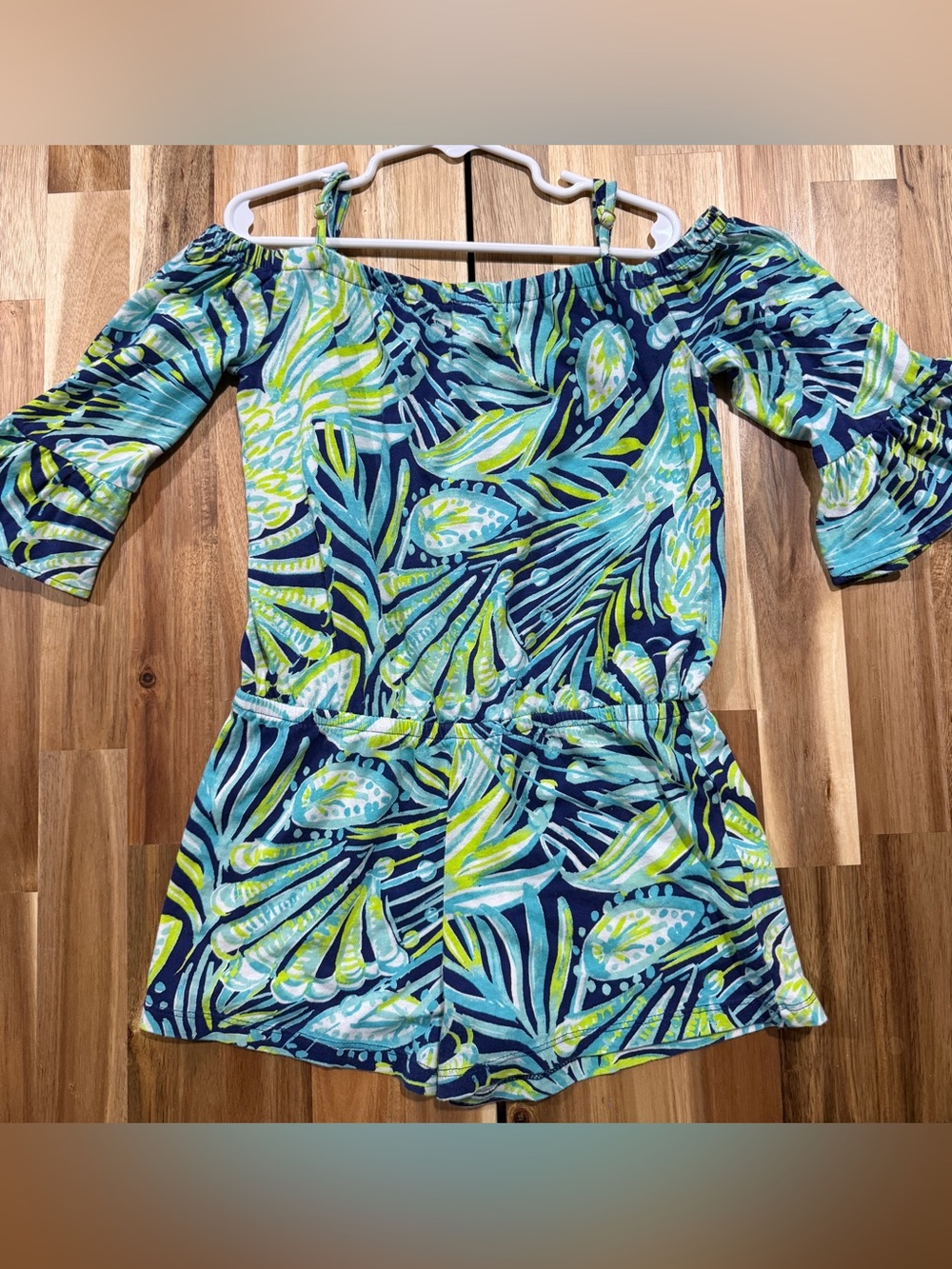 Lilly Pulitzer cottton Girls Tropical Off-Shoulder Dress Romper size M 6-7 years